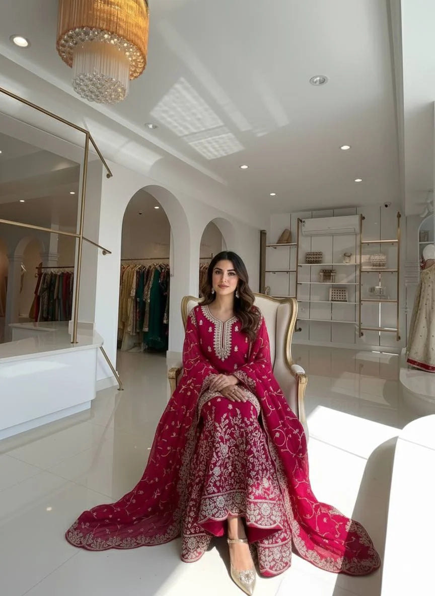 Elegant Pure GMY Silk Heavy Embroidered Top & Plazzo Set