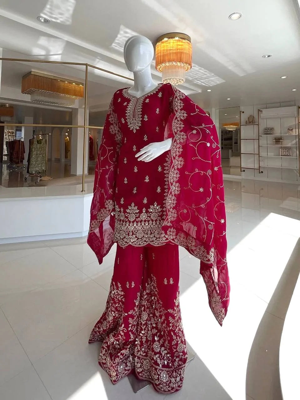 Elegant Pure GMY Silk Heavy Embroidered Top & Plazzo Set