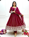 Blooming Georgette Embroidered Gown Set with Coding Dori, Sequence & Dupatta