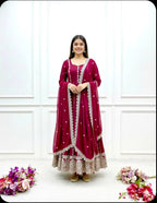 Blooming Georgette Embroidered Gown Set with Coding Dori, Sequence & Dupatta