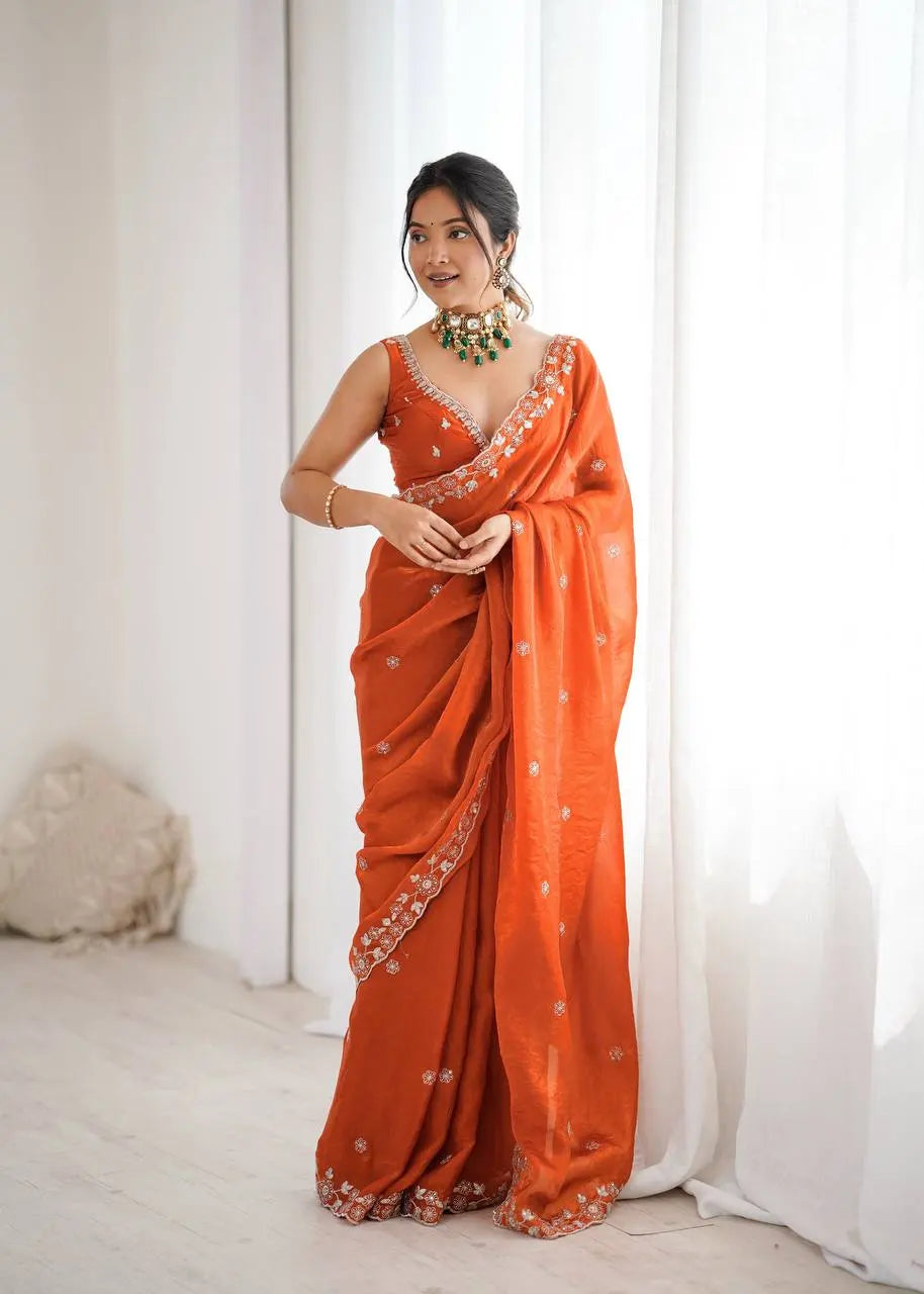 Premium Fendy Silk Saree with Thread & Sequin Work