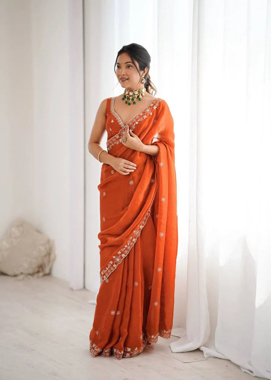 Premium Fendy Silk Saree with Thread & Sequin Work