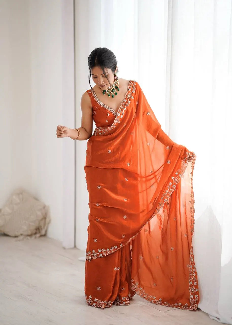 Premium Fendy Silk Saree with Thread & Sequin Work