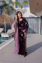 Premium Ice Velvet Zari Embroidery Top with Palazzo & Fendi Dupatta