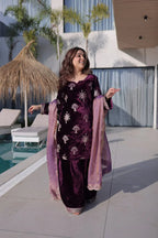 Premium Ice Velvet Zari Embroidery Top with Palazzo & Fendi Dupatta