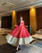 Party Wear Chinon Silk Anarkali with Embroidery, Pant & Dupatta Set