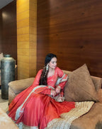 Party Wear Chinon Silk Anarkali with Embroidery, Pant & Dupatta Set