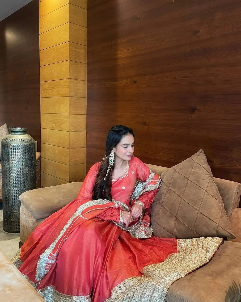 Party Wear Chinon Silk Anarkali with Embroidery, Pant & Dupatta Set