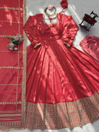 Party Wear Chinon Silk Anarkali with Embroidery, Pant & Dupatta Set
