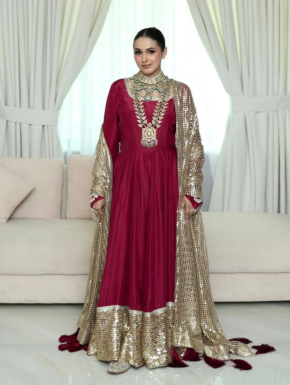 Designer Foux Georgette Party Wear Gown with Sequence Embroidered Net Dupatta