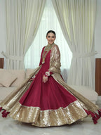 Designer Foux Georgette Party Wear Gown with Sequence Embroidered Net Dupatta