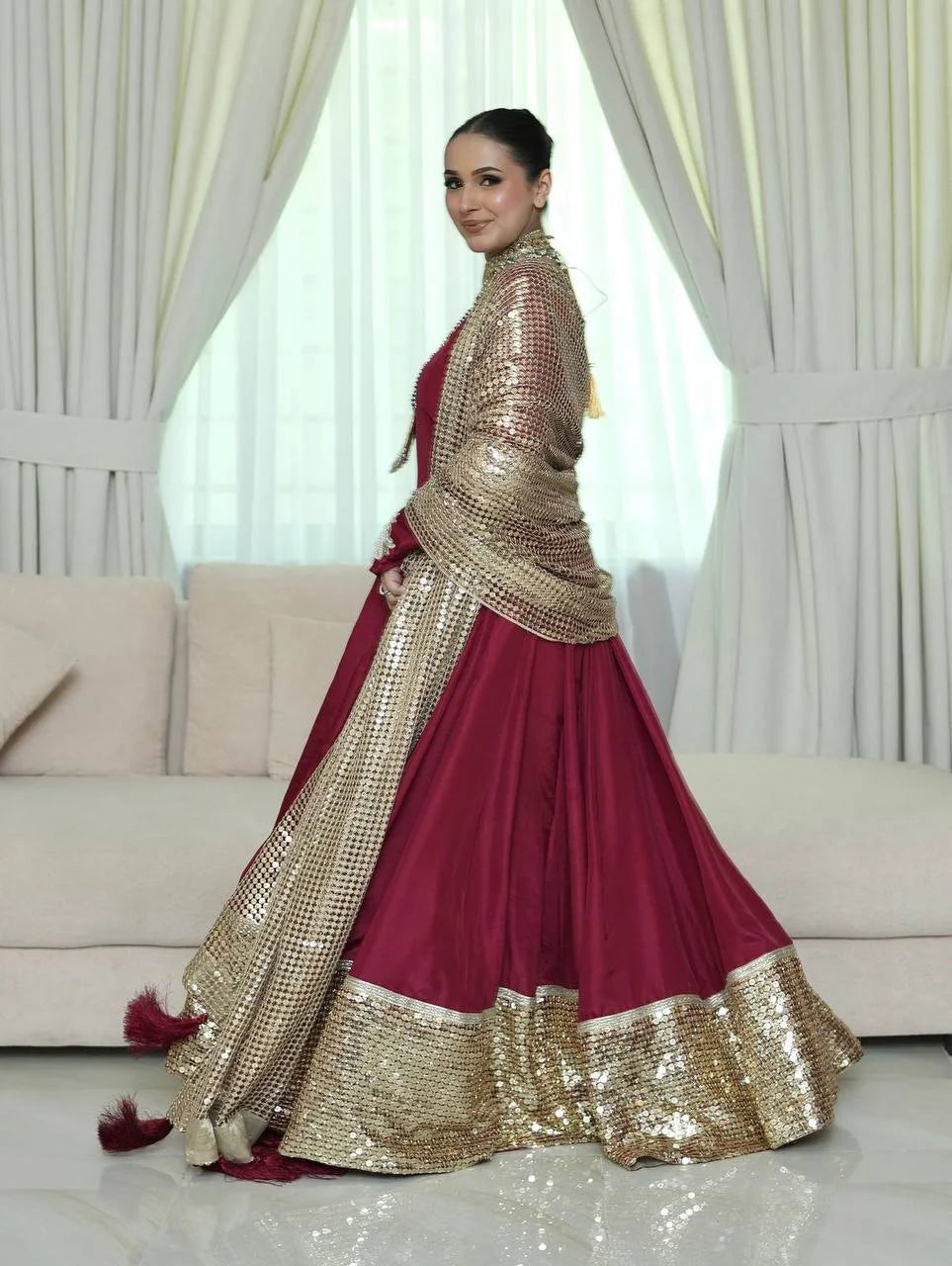 Designer Foux Georgette Party Wear Gown with Sequence Embroidered Net Dupatta