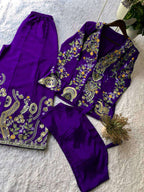 Elegant Chinon Koti Plazzo Set with Sequence Embroidery &amp; Stitched Blouse