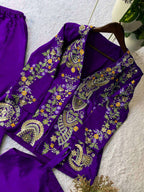 Elegant Chinon Koti Plazzo Set with Sequence Embroidery &amp; Stitched Blouse