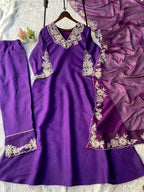 Designer Roman Silk Kurti Pant Suit with Embroidered Dupatta