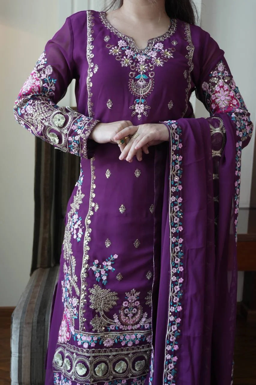 Festive Wear Fox Georgette Kurti Plazzo Set with Sequence Work