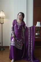 Festive Wear Fox Georgette Kurti Plazzo Set with Sequence Work