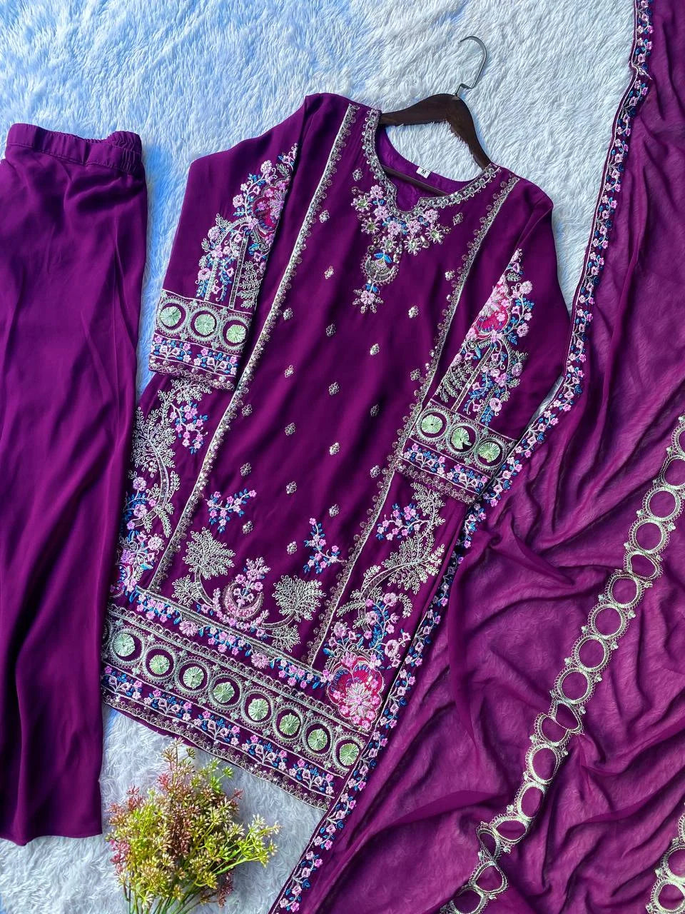 Festive Wear Fox Georgette Kurti Plazzo Set with Sequence Work