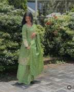 Party Wear Kediya Sharara Set in Chinon Silk with Heavy Sequence Embroidery