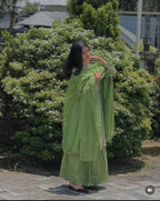 Party Wear Kediya Sharara Set in Chinon Silk with Heavy Sequence Embroidery