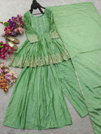 Party Wear Kediya Sharara Set in Chinon Silk with Heavy Sequence Embroidery