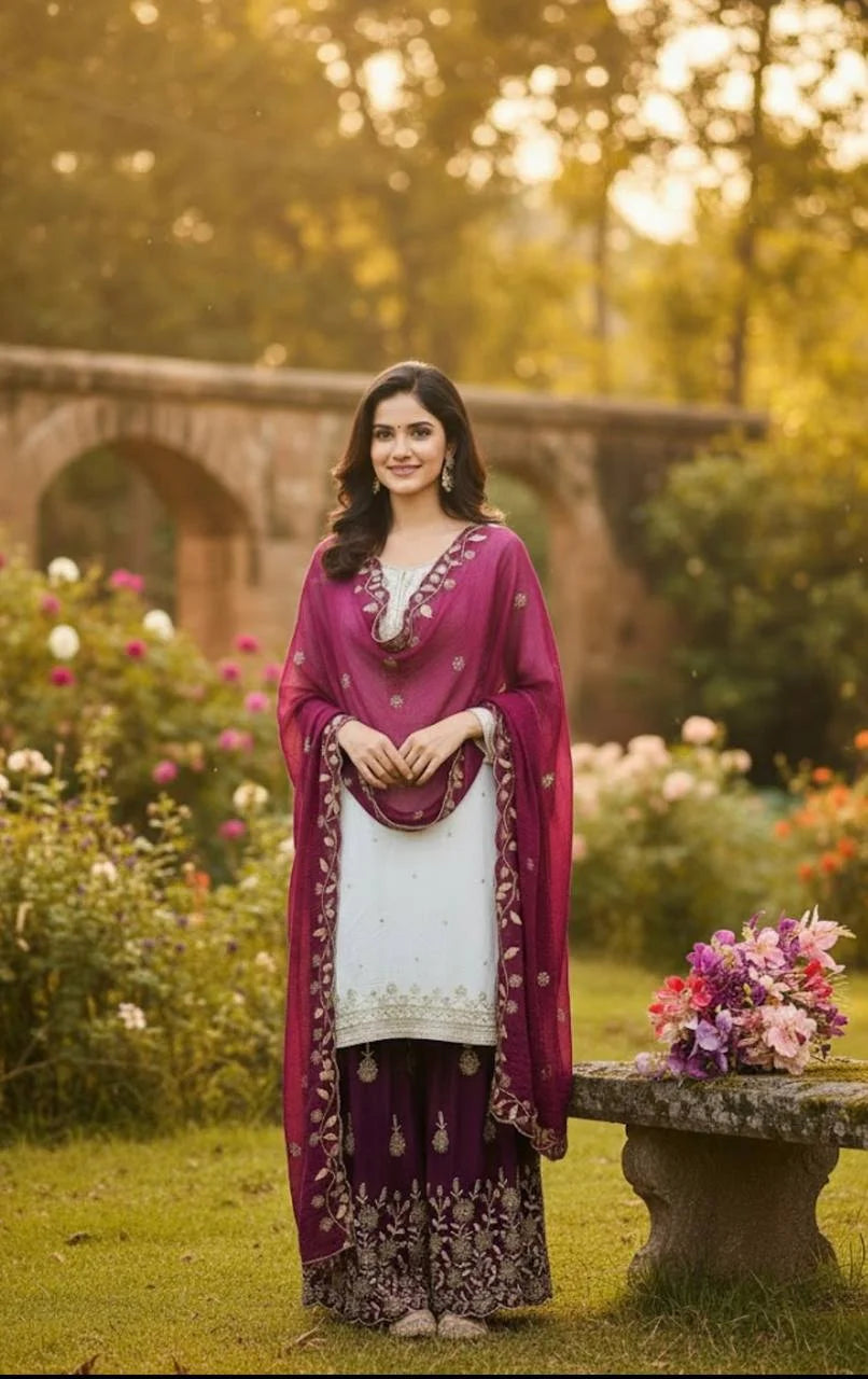 Elegant Gmy Silk Embroidered Top Sharara Set for Festive Wear