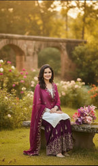 Elegant Gmy Silk Embroidered Top Sharara Set for Festive Wear