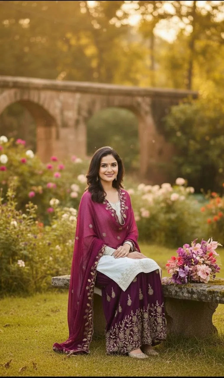 Elegant Gmy Silk Embroidered Top Sharara Set for Festive Wear