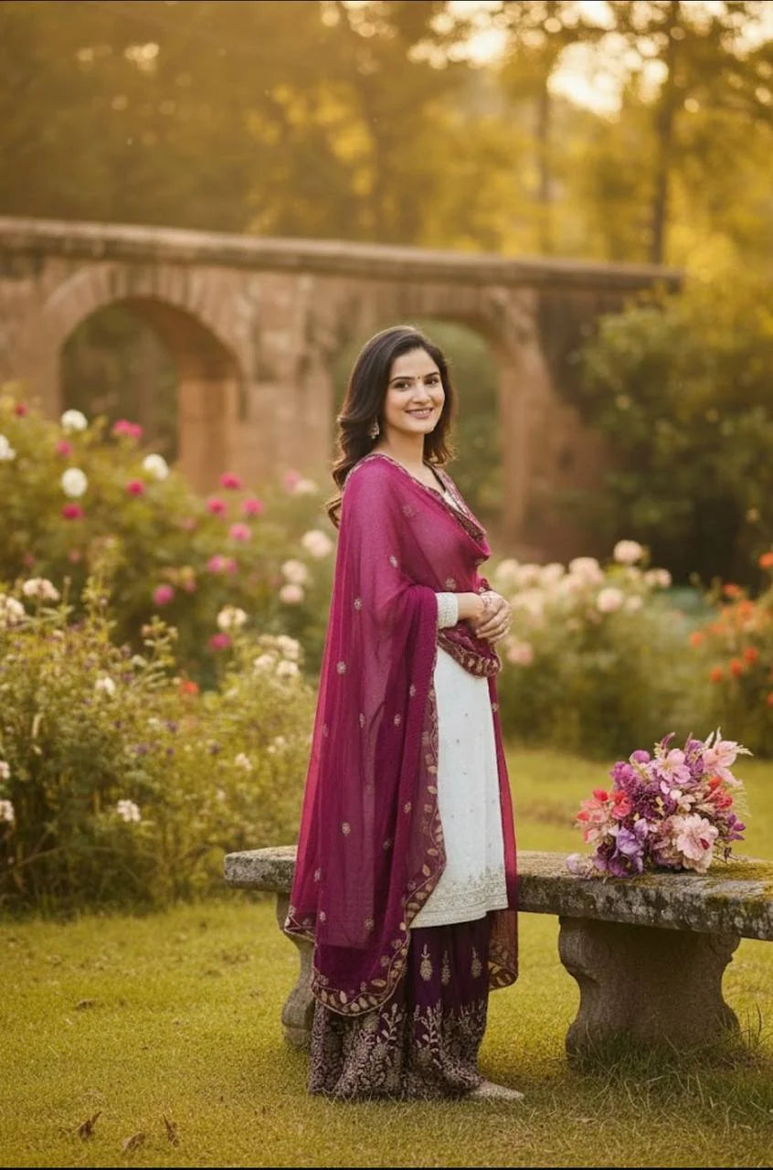 Elegant Gmy Silk Embroidered Top Sharara Set for Festive Wear