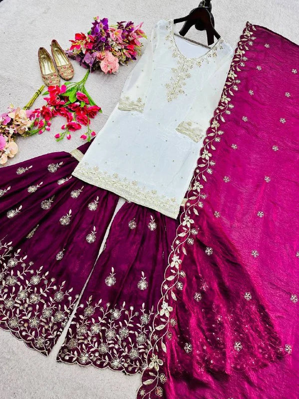 Elegant Gmy Silk Embroidered Top Sharara Set for Festive Wear