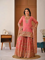 Trending Eid Special Silk Embroidered Kurti Sharara Set Outfit