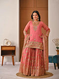 Trending Eid Special Silk Embroidered Kurti Sharara Set Outfit