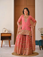 Trending Eid Special Silk Embroidered Kurti Sharara Set Outfit