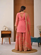 Trending Eid Special Silk Embroidered Kurti Sharara Set Outfit