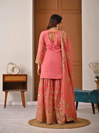 Trending Eid Special Silk Embroidered Kurti Sharara Set Outfit