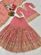 Trending Eid Special Silk Embroidered Kurti Sharara Set Outfit