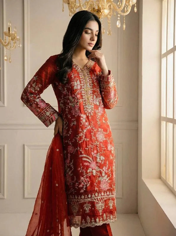 Designer Crunchy Silk Suit Set with Heavy Sequin Embroidery