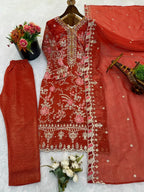 Designer Crunchy Silk Suit Set with Heavy Sequin Embroidery