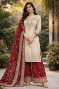 Heavy JC Silk Embroidered Top Bottom Set with Moti Work & Dupatta