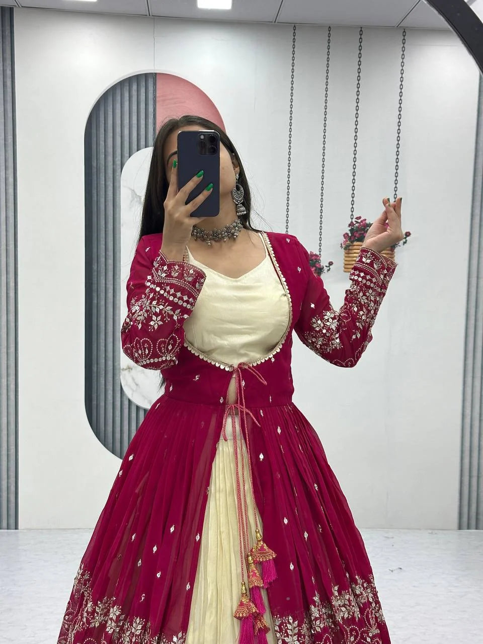 Simar Cosmos Lehenga Set with Stitched Blouse & Embroidered Shrug