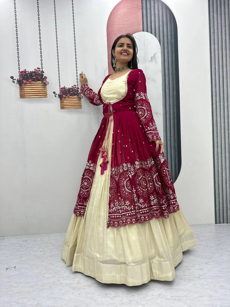 Simar Cosmos Lehenga Set with Stitched Blouse & Embroidered Shrug
