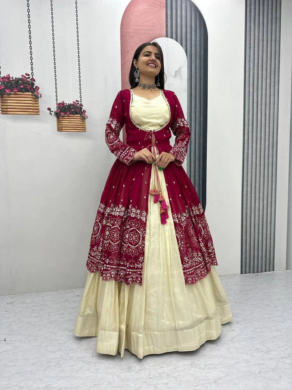 Simar Cosmos Lehenga Set with Stitched Blouse & Embroidered Shrug