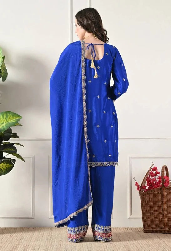 Premium Chinos Embroidered Farshi Plazzo Suit with Dupatta