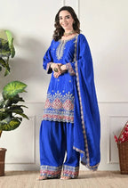 Premium Chinos Embroidered Farshi Plazzo Suit with Dupatta
