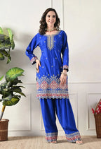 Premium Chinos Embroidered Farshi Plazzo Suit with Dupatta