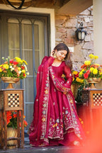 Luxury GMY Silk Anarkali Outfit with Plazzo & Embroidered Dupatta