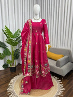 Luxury GMY Silk Anarkali Outfit with Plazzo & Embroidered Dupatta