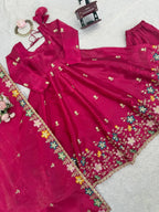 Luxury GMY Silk Anarkali Outfit with Plazzo & Embroidered Dupatta