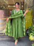 Designer Green Chanderi Suit – Pure Mul Fabric with Banarasi Dupatta & Matching Pant