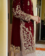 Festive Wear Faux Georgette Top Sharara Set with Dori & Sequence Embroidery